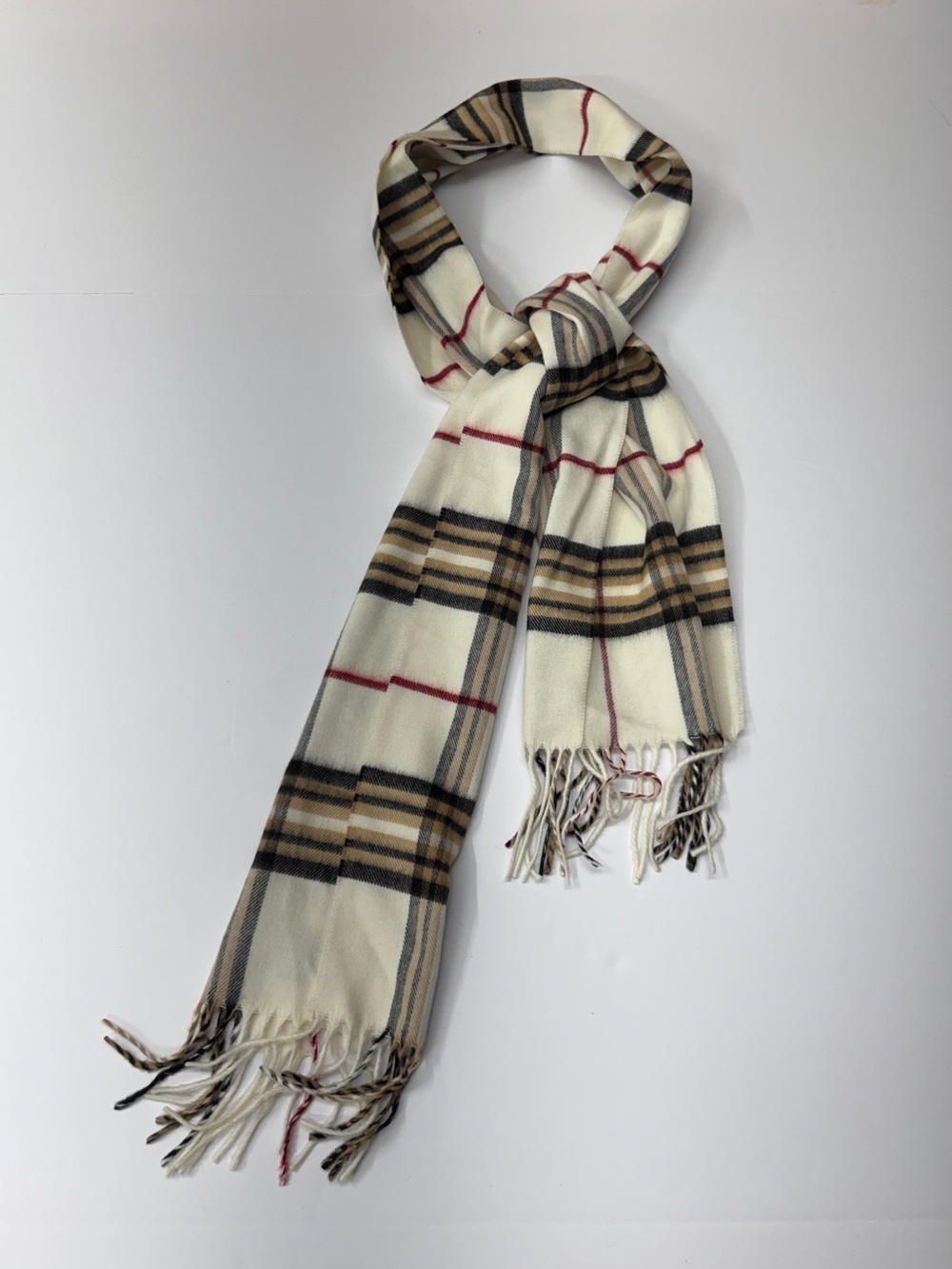 Ivory Plaid Women's Fringe Scarf